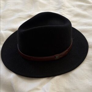 Brixton Black Fedora with Brown Leather Band